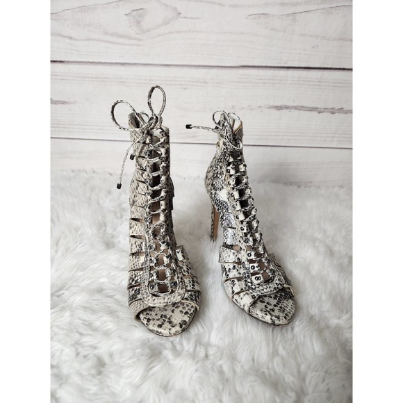 Vince Camuto Womens Heels Sandals Fionna‎ Snake Pattern Lace Up Gray Size 7M/37 - Picture 1 of 6